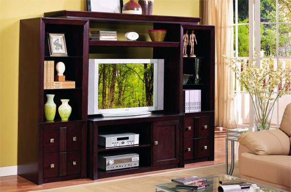 Cappuccino Plasma LCD TV Stand Entertainment Console with Shelves 