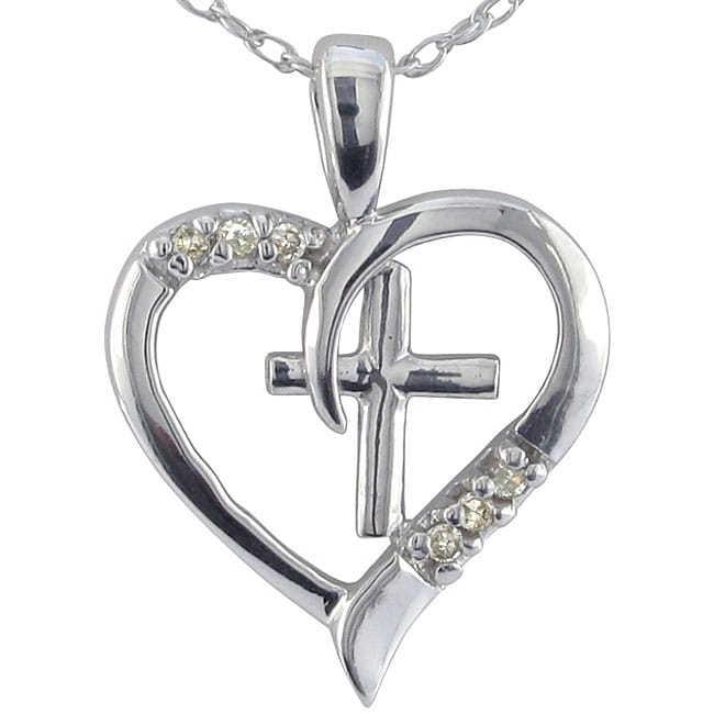 10k Gold Cross in Heart Diamond Accent Necklace (K L,I2 I3 