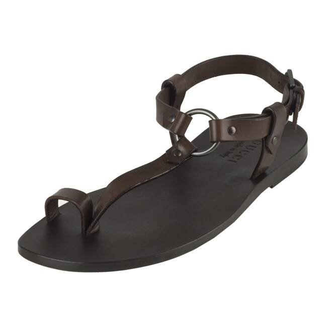 Gucci Cocoa Leather Toe Ring Sandals - 11126682 - Overstock.com ...