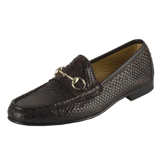 Gucci Dark Brown Snakeskin Horsebit Loafers  