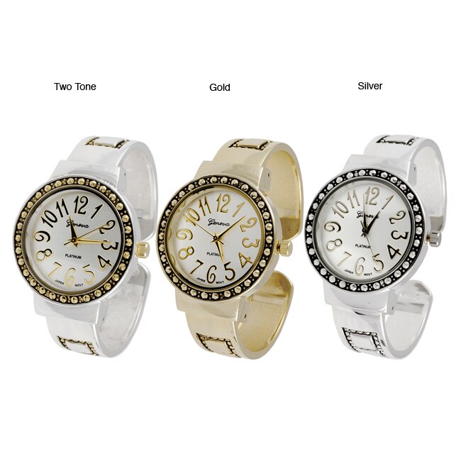 Geneva Platinum Beaded Bezel Cuff Watch  