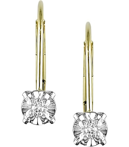 14k Yellow Gold Diamond Leverback Earrings  