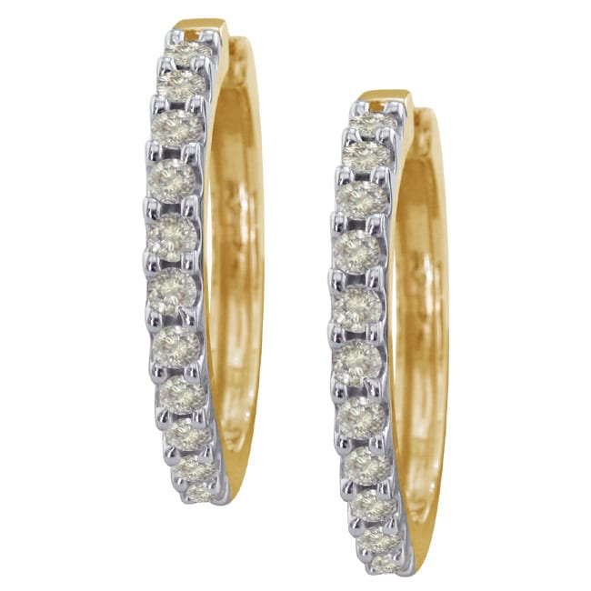 14k Gold 3/4ct TDW Diamond Front Hoop Earrings (J K, I2)   