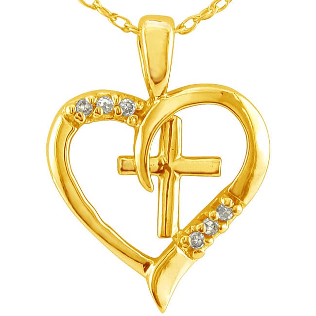 10k Yellow Gold Diamond Cross Heart Necklace  