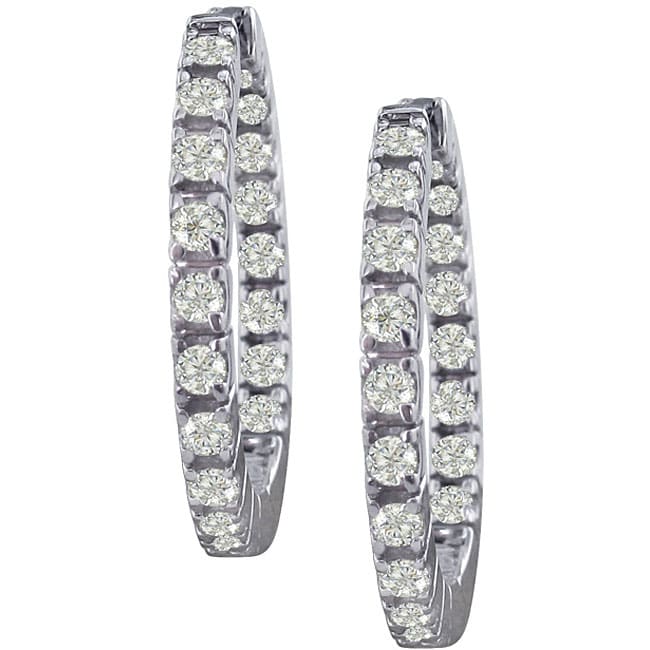 14k White Gold 3/4ct TDW Diamond Inside out Hoops (I J, I1