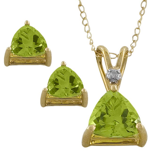 10k Gold Trillion Peridot Pendant and Earrings Set Free Shipping