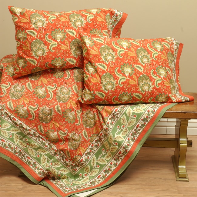   block printed Flower King size Duvet Cover Set (India)  