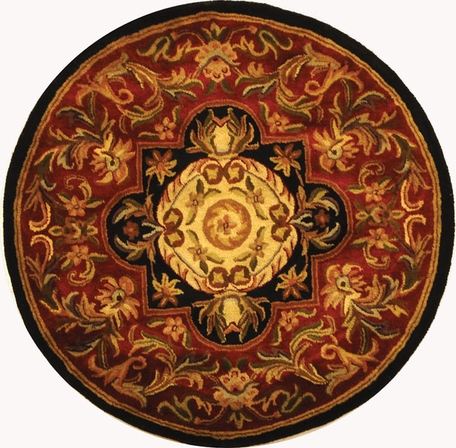 Handmade Classic Royal Red/ Black Wool Rug (36 Round)