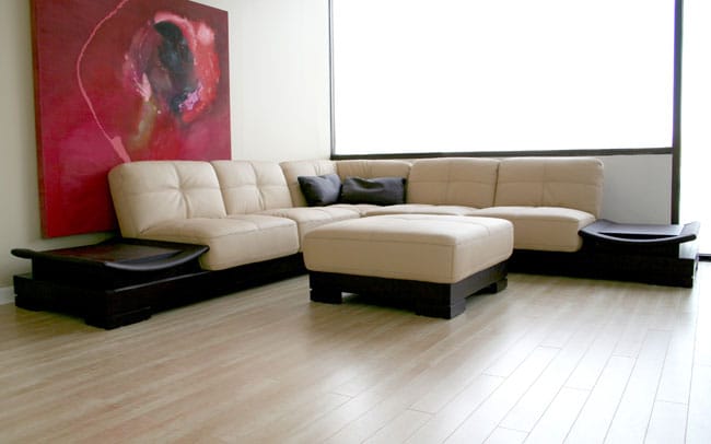 Wynton Beige Italian Leather Sectional and Ottoman Set