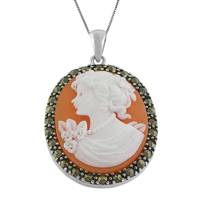 Sterling Silver Marcasite Goddess Cameo Necklace  