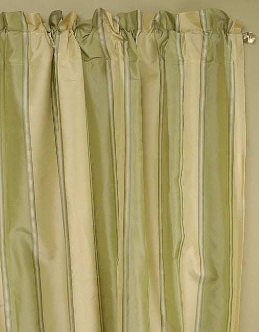 Silk Taffeta Green/ Ivory Stripe Curtain (India)  