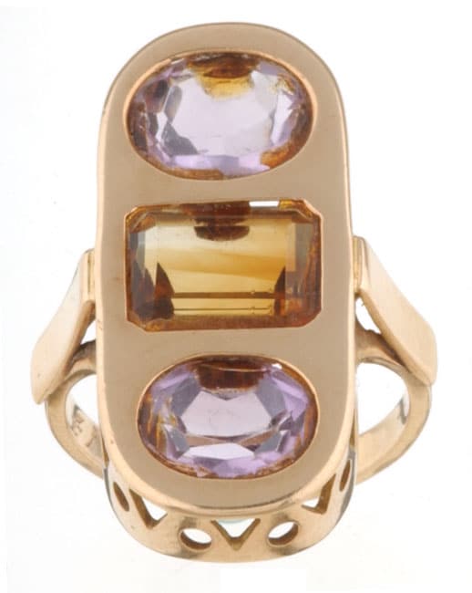 18k Yellow Gold Amethyst and Citrine Cocktail Ring  