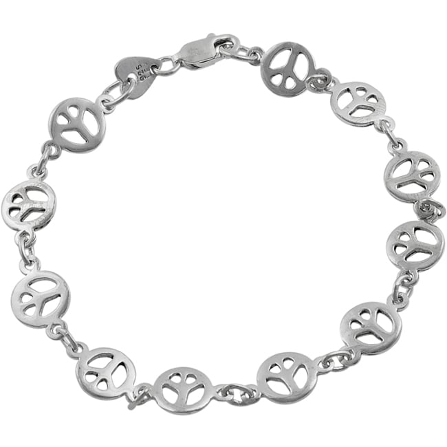 High Polished Sterling Silver Small Peace Bracelet  