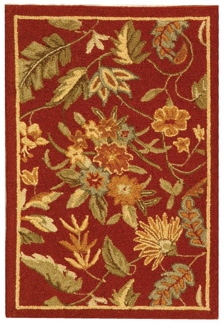 Handmade Paradise Red Wool Rug (18 X 26)