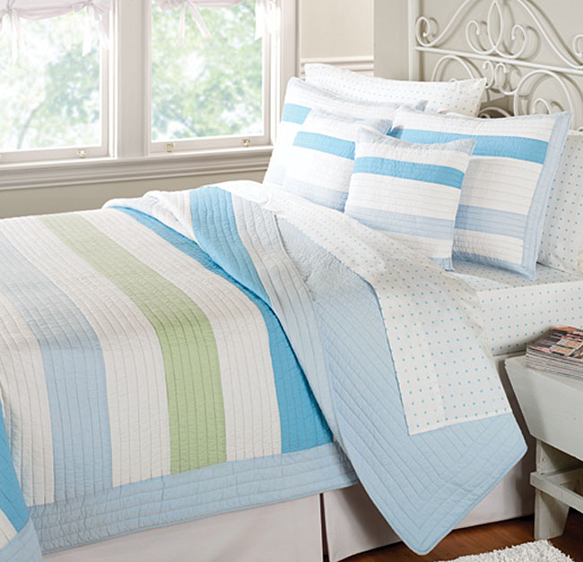 Hopscotch Blue Green Stripe Quilt Set Free Shipping Today Overstock