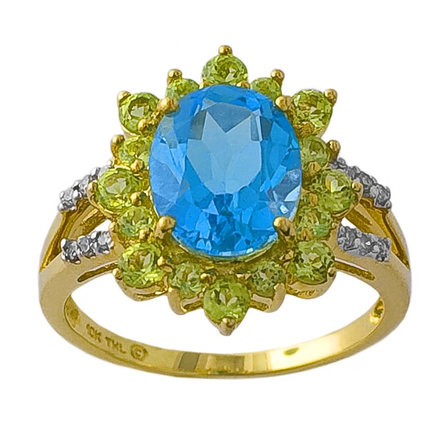 10k Gold Topaz Peridot 1/10ct TDW Diamond Ring