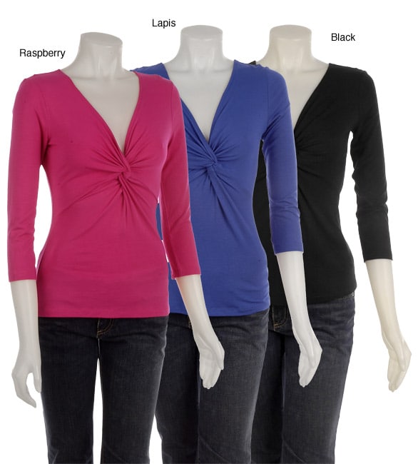 Cable and Gauge Women's Knot Front Vneck Shirt Free Shipping On