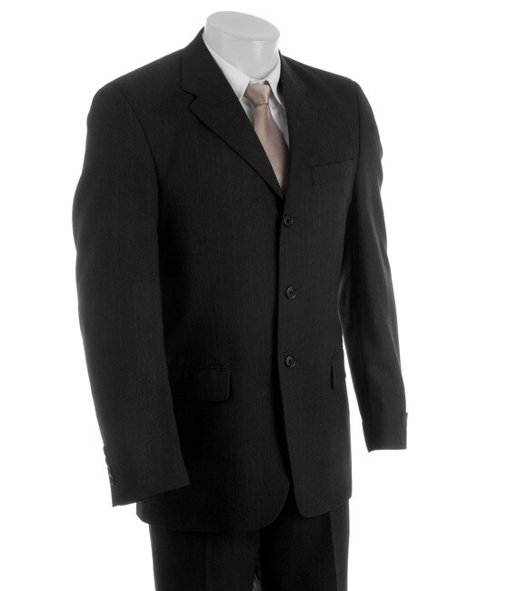 Claiborne Mens Charcoal Pinstripe Wool Suit  