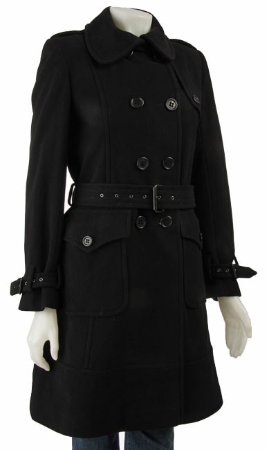 DKNY Womens Black Wool Overcoat  