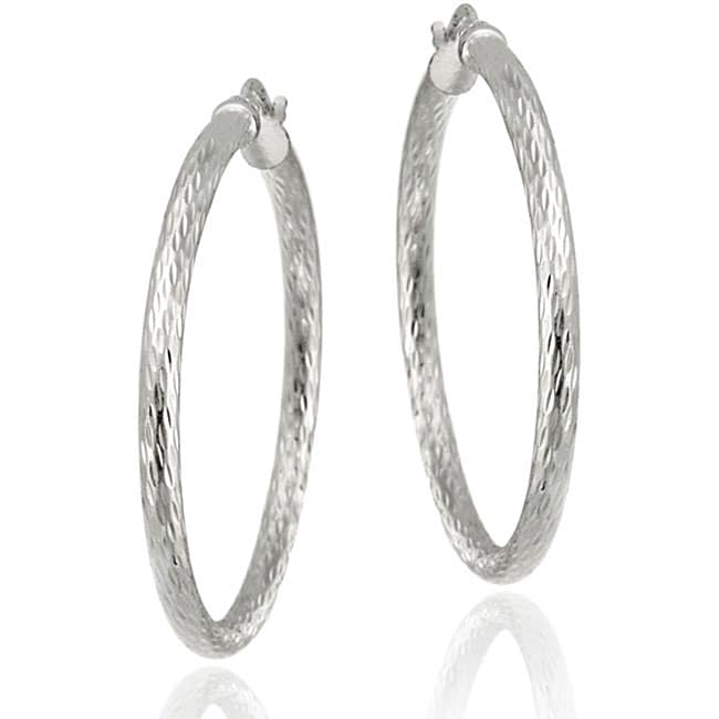 Sterling Silver 35 mm Diamond cut Hoop Earrings