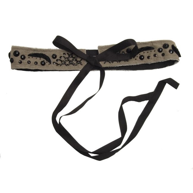 Prada Brown/ Black Beaded Embroidery Sash Belt  