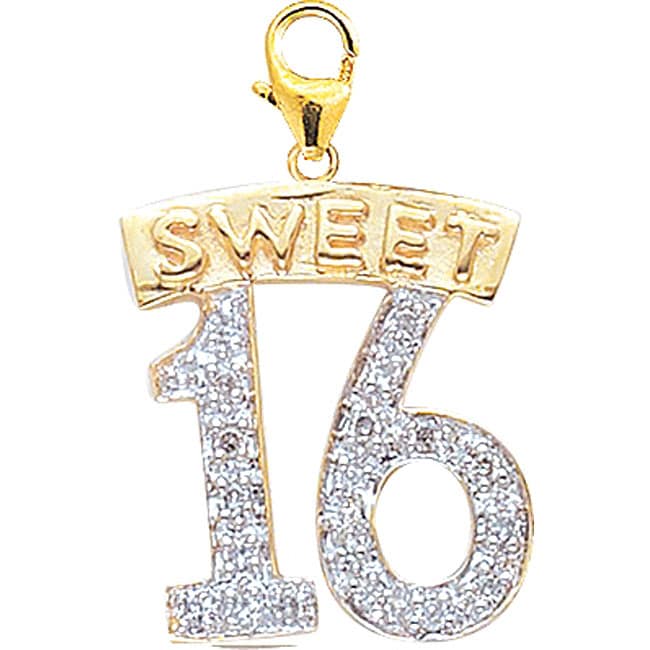 14k Gold 1/10ct TDW Diamond Sweet 16 Charm (H I J, I2)  