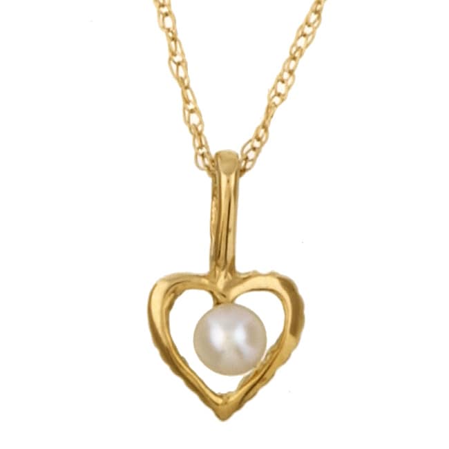 14k Yellow Gold Heart with Pearl Necklace  