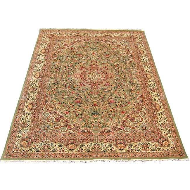 Pak Persian Kashan Green/ Ivory Rug (10 x 146)