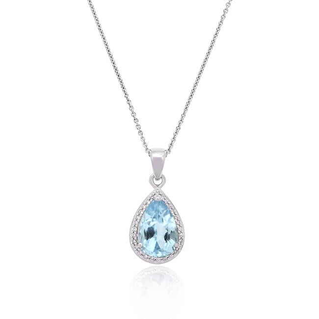 Glitzy Rocks Sterling Silver Blue Topaz and CZ Teardrop Necklace 