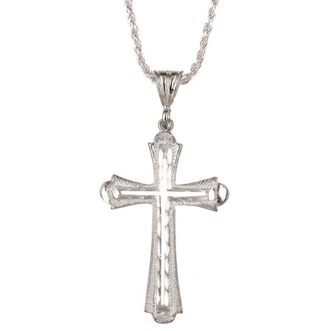 Sterling Silver Diamond cut Cross Necklace  
