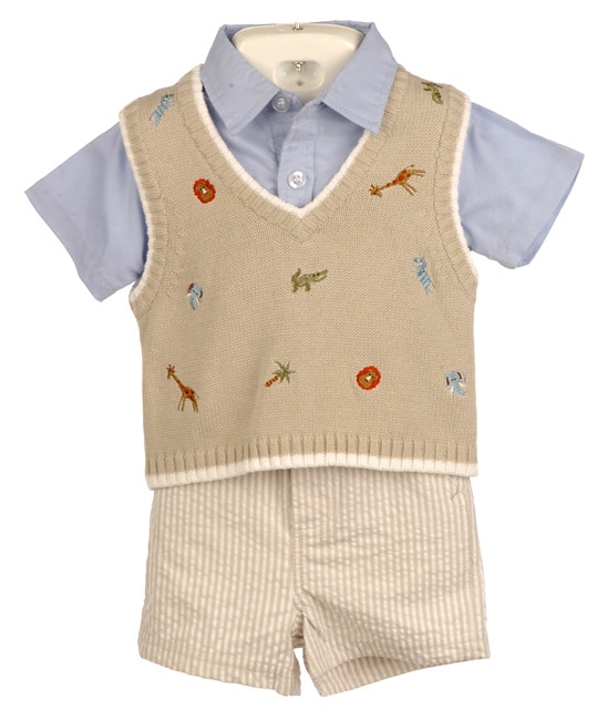 BT Kids Infant Boys Khaki Sweater/ Seersucker Shorts Set   