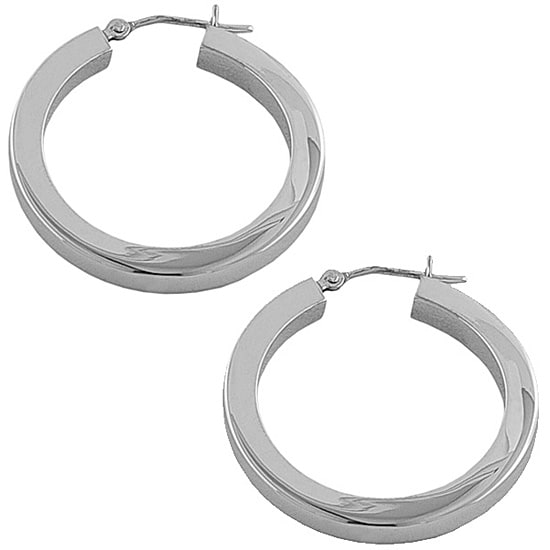 14k White Gold Square Tube Hoop Earrings  