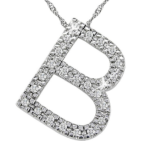 14k White Gold 1/10ct TDW Diamond B Necklace  