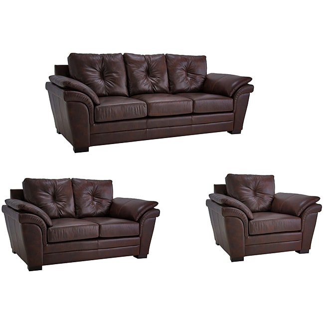 Brown Pillow Top Arm Leather Sofa, Loveseat and Chair