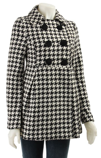 Coffee Shop Womens Houndstooth Babydoll Coat  