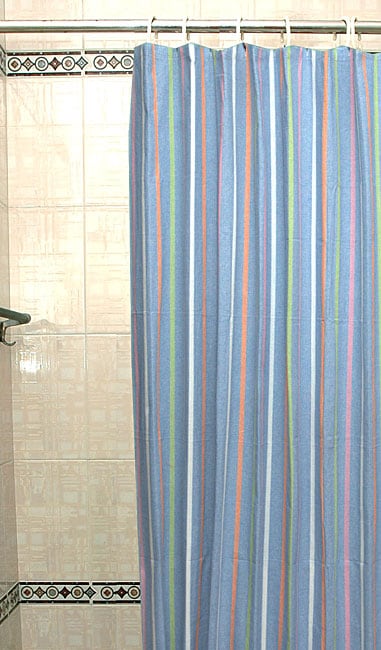 Shower Curtain Rod For Corner Shower Bright Colored Striped Fabric