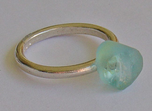 Sterling Ring with Roman Glass Bead (Israel)  