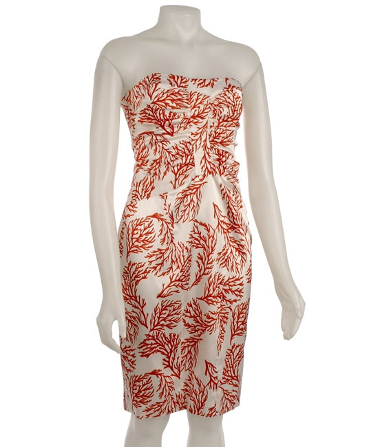 David Meister Strapless Coral Print Charmeuse Dress  