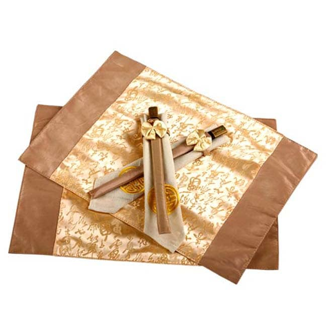 Gold Shou Asian Placemats, Napkins and Chopsticks  