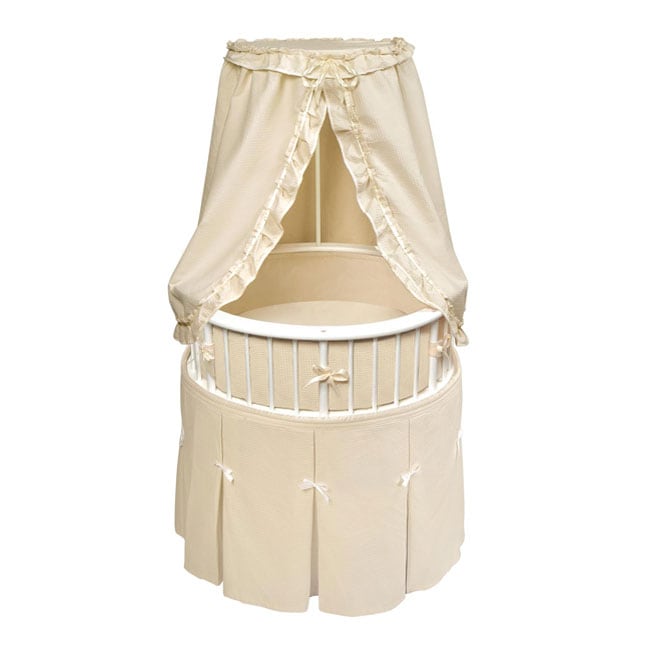 White Elegance Round Bassinet With Ecru Waffle Bedding