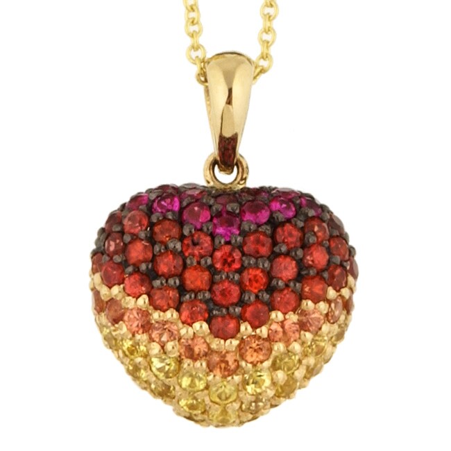 Encore by Le Vian 14k Yellow Gold Ruby and Sapphire Heart Pendant ...