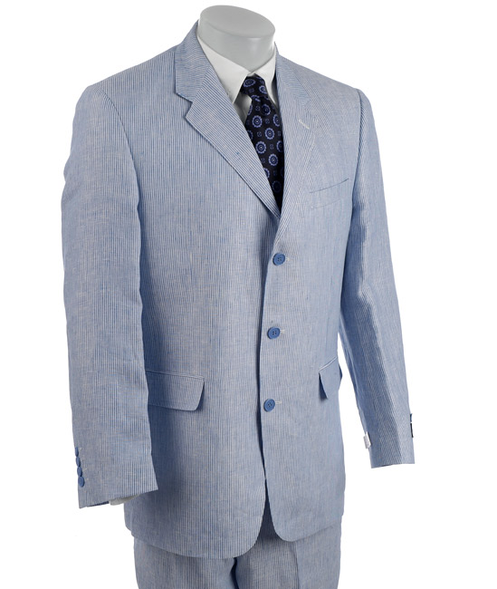 Adolfo Mens Blue/ White Linen Suit  