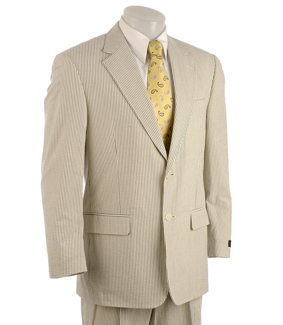 Haspel Mens Blue/ Cream Seersucker 2 button Suit  