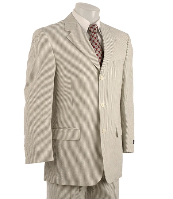 Haspel Mens Blue/ Tan Seersucker 3 button Suit  