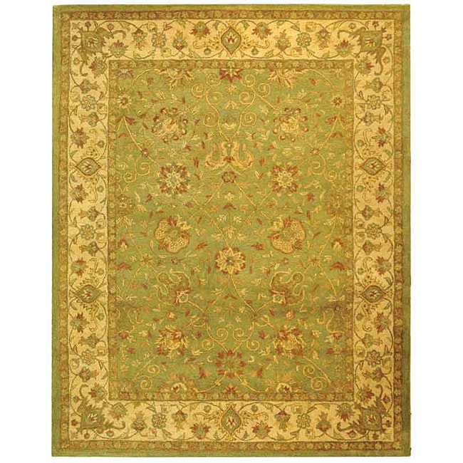 Handmade Antiquities Mashad Sage/ Ivory Wool Rug (96 X 13 6)