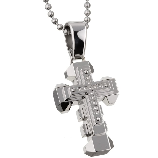 Black and Blue Jewelry Stainless Steel Diamond Accent Cross Necklace 