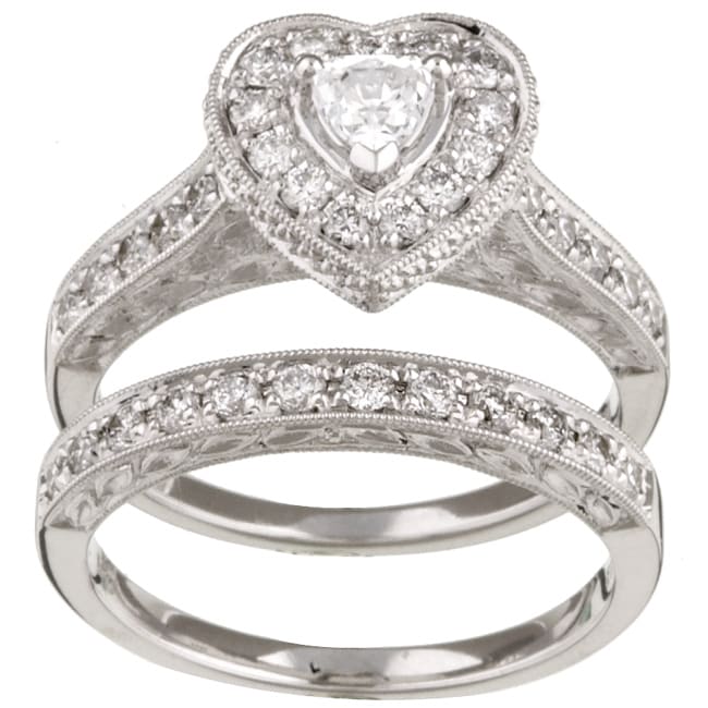   Gold 1ct TDW Heart Diamond Bridal Rings Set (H I, I1)  