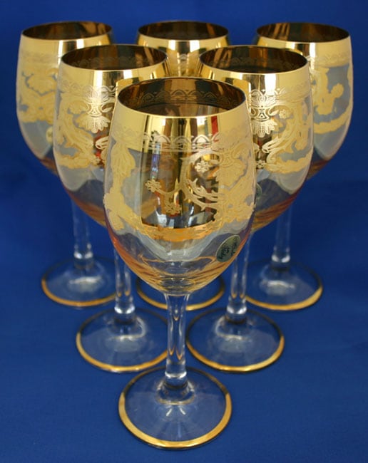 Italian Gold Accented 6 piece Wine Glass Set  