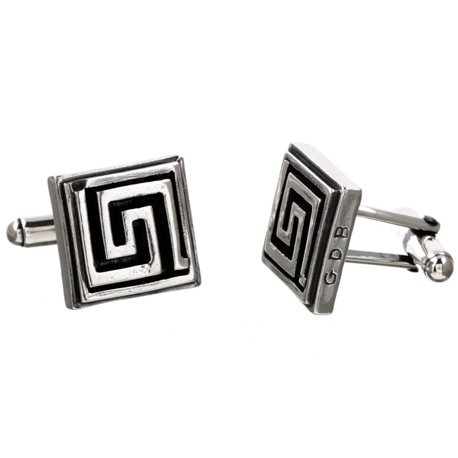 Gerald David Bauman Silver Greek Key Cuff Links  