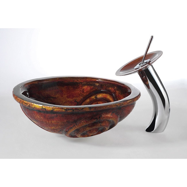 Kraus Tiger Eye Glass Sink and Waterfall Faucet  